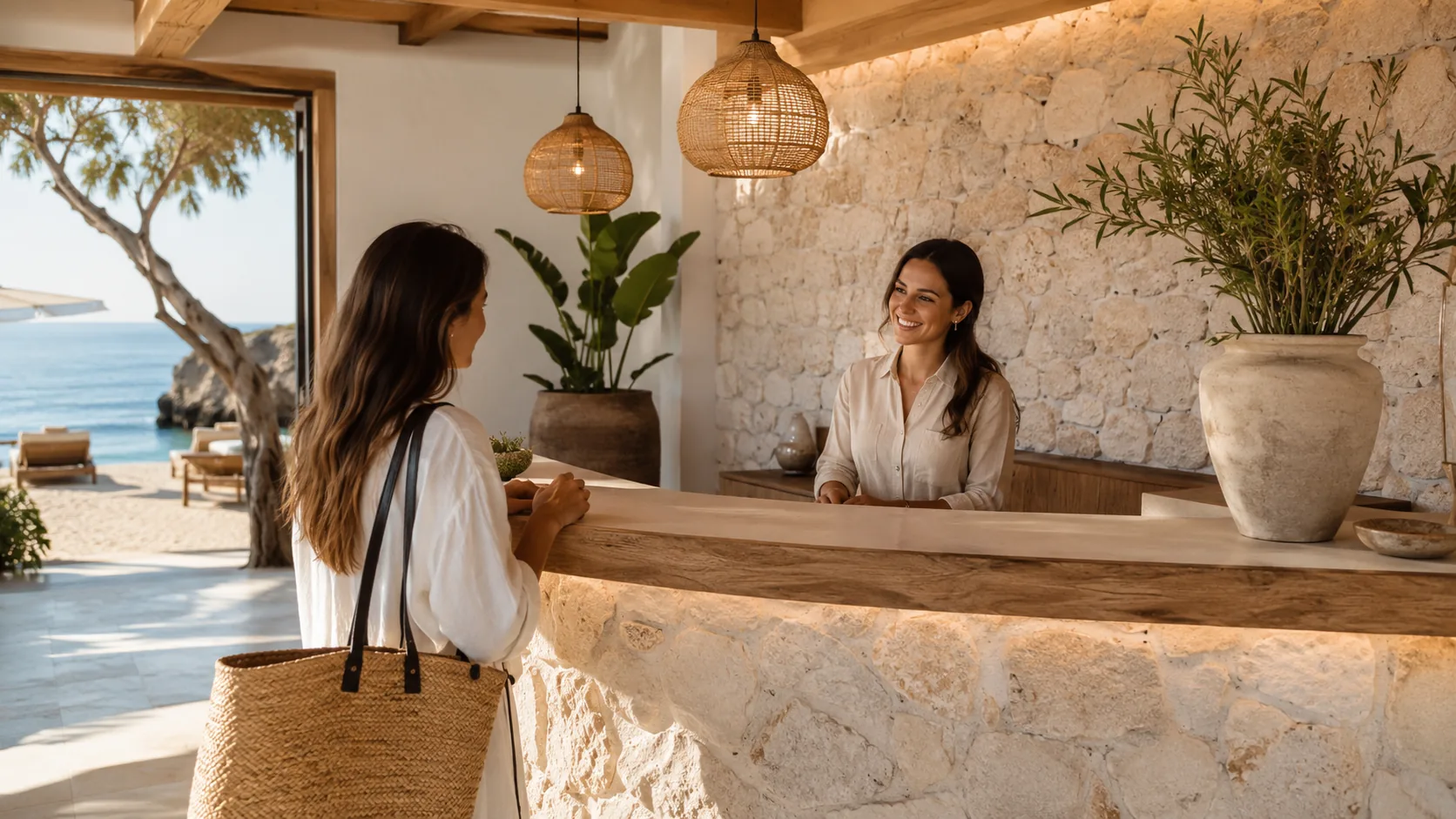 Reception accogliente in beach club mediterraneo